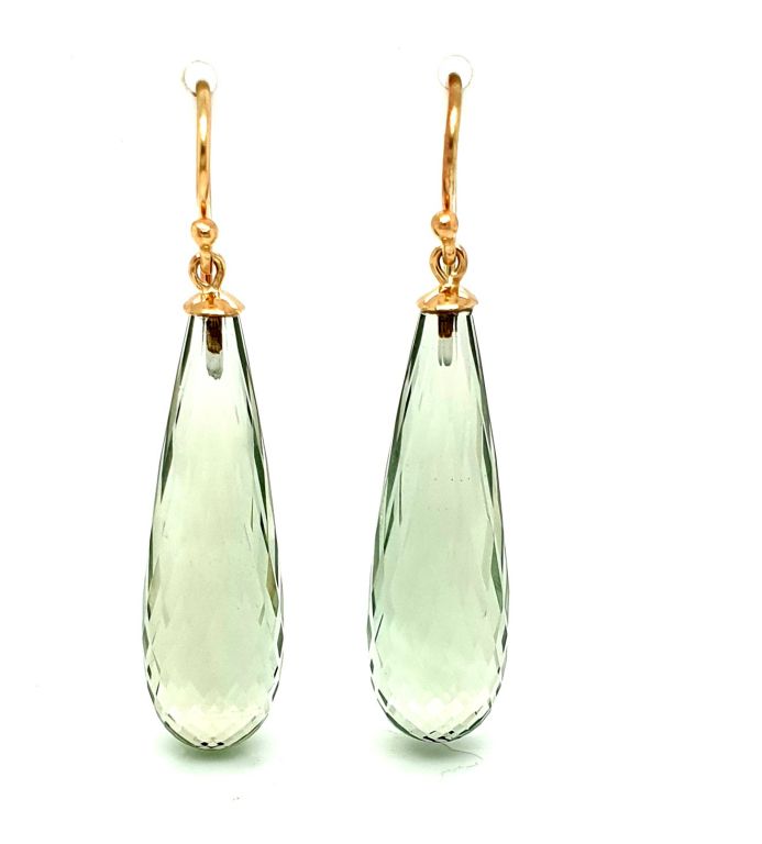 9ct Yellow Gold Large Mint Quartz Briolette (33x10.7MM)  Drop Earrings (22139)